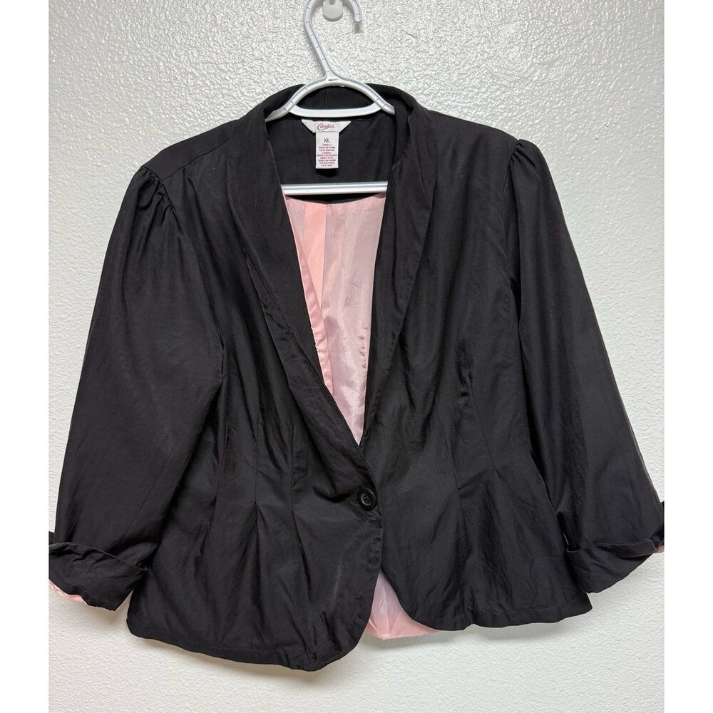 Candie's Blazer Womens XL Black Fitted Top Professional Business 3/4 Sleeve